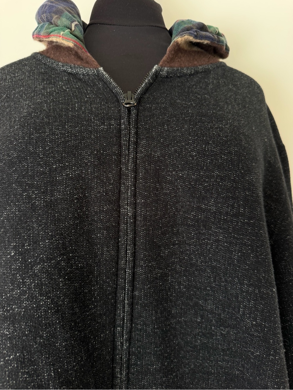 Roots Canada Full Zip Fleece Jacket Leather Patch Plaid Hood Lining Workwear L